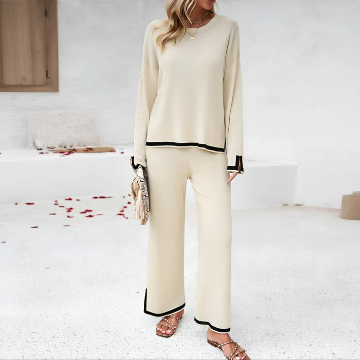 Model wearing Layla Set – winter-ready two piece set with full-length pants and cropped top, by Vespera The Label