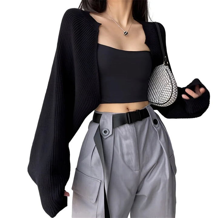 Model wearing Czarina Jacket Top – cropped layering stretch jacket top in mercerized cotton by Vespera The Label.