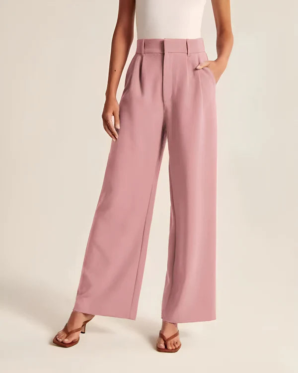 Model wearing Macmillan Pants – casual relaxed-fit trousers for women in minimal design, by Vespera The Label