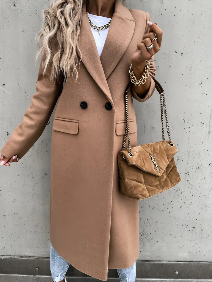 Model wearing Rocel Jacket – loose fit polyester women’s winter jacket in solid minimalist style by Vespera The Label
