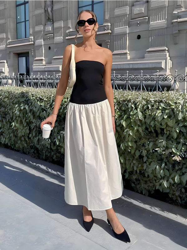 Model wearing Burkley Skirt – ankle-length patchwork A-line party skirt, by Vespera The Label