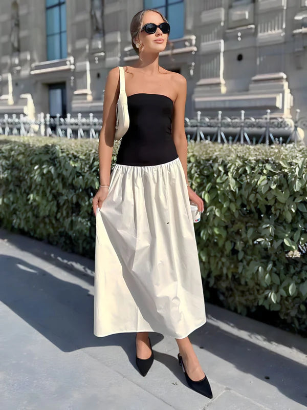 Model wearing Burkley Skirt – ankle-length patchwork A-line party skirt, by Vespera The Label