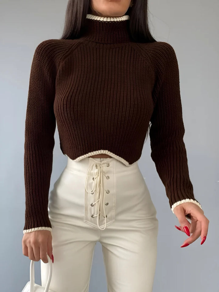 Model wearing Dhalia Long Sleeve Top – basic winter layering top in cozy synthetic fabric by Vespera The Label.