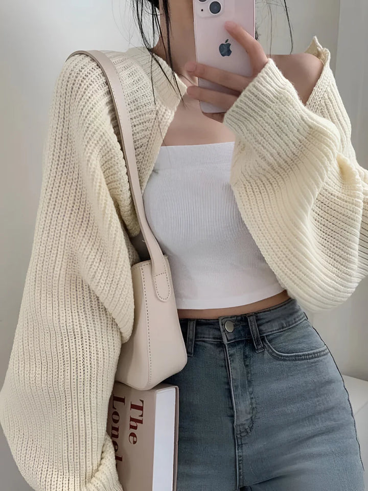Model wearing Czarina Jacket Top – cropped layering stretch jacket top in mercerized cotton by Vespera The Label.