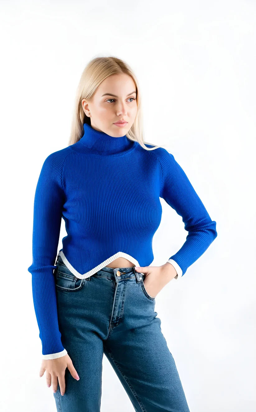 Model wearing Dhalia Long Sleeve Top – basic winter layering top in cozy synthetic fabric by Vespera The Label.