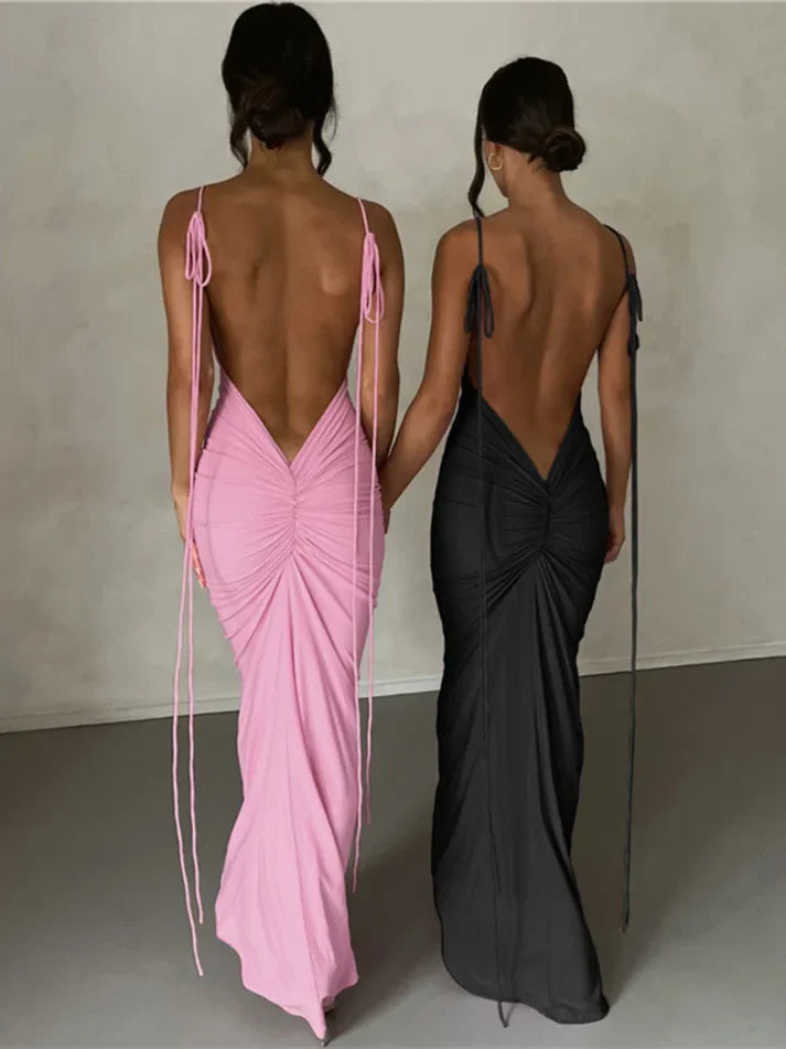 Model wearing Elli Maxi Dress – sleek stretch sheath summer maxi dress by Vespera  The Label.