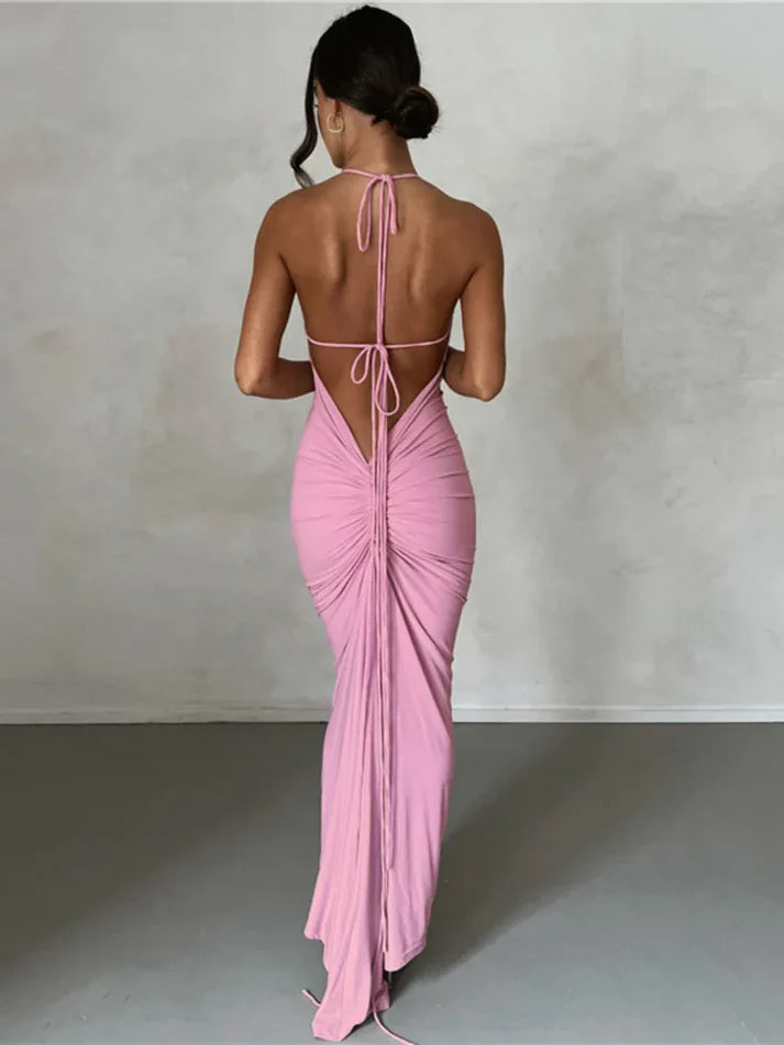 Model wearing Elli Maxi Dress – sleek stretch sheath summer maxi dress by Vespera The Label.