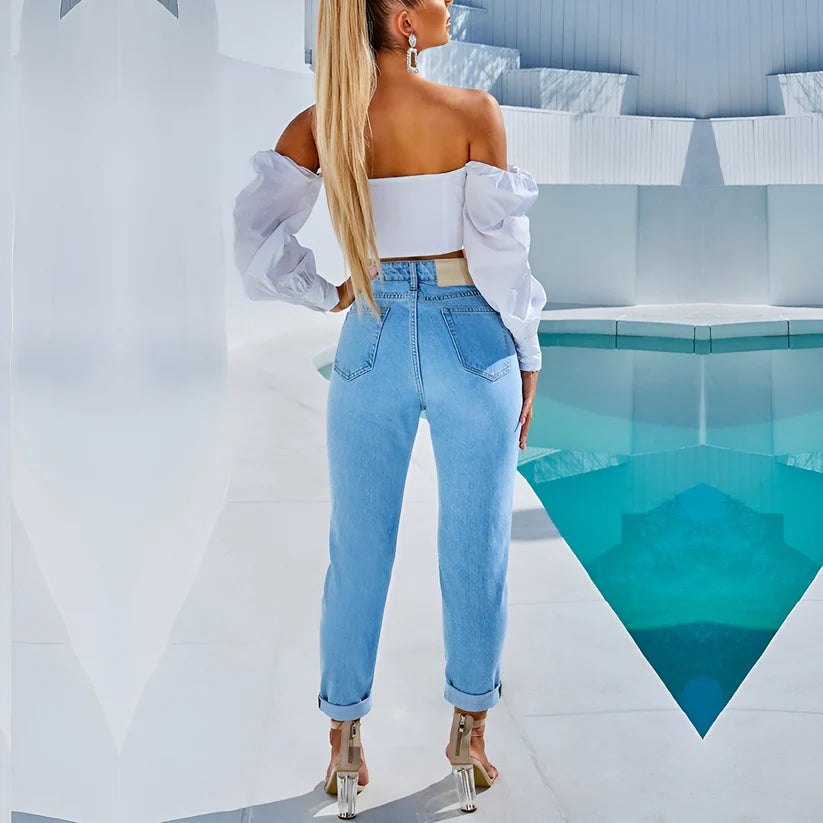 Model wearing Emma Top – slim fit fashion top for women in cropped silhouette with minimalist style, by Vespera The Label.