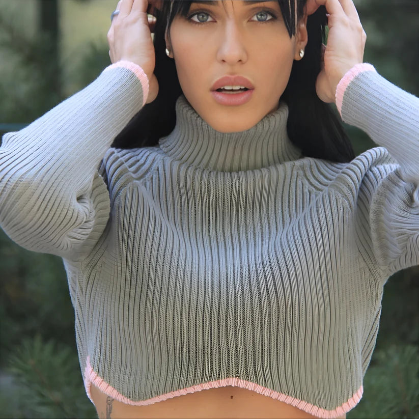Model wearing Dhalia Long Sleeve Top – basic winter layering top in cozy synthetic fabric by Vespera The Label.