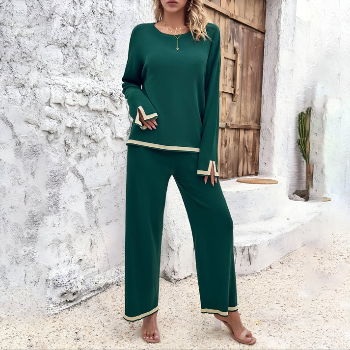 Model wearing Layla Set – winter-ready two piece set with full-length pants and cropped top, by Vespera The Label