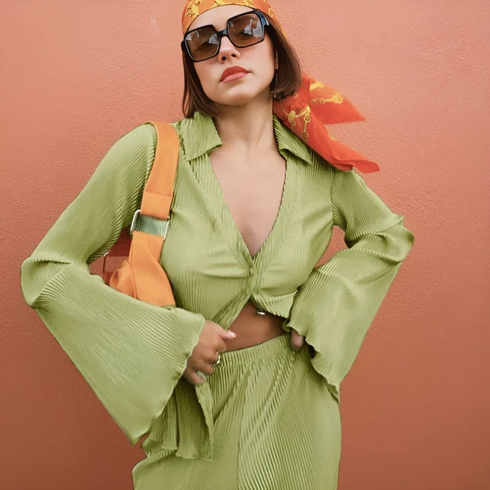 Model wearing Nicole Set – casual two piece matching set for women with relaxed fit, by Vespera The Label