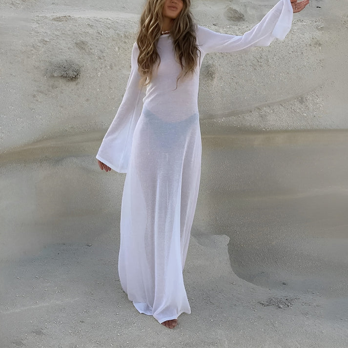 Model wearing Jenner Maxi Dress – breezy A-line summer maxi with relaxed silhouette by Vespera The Label.