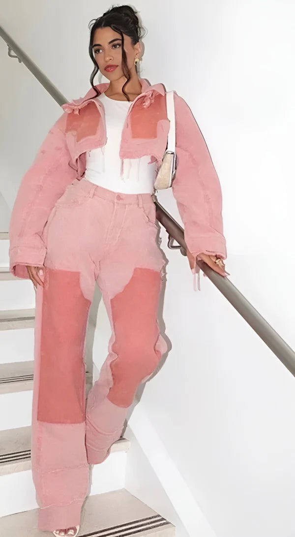 Model wearing Vien Pants – above-the-knee straight-leg mini trousers in solid polyester, by Vespera  The Label