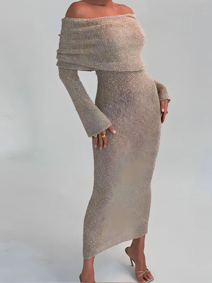 Model wearing Precilla Maxi Dress – relaxed fit minimalist maxi dress with high-stretch by Vespera The Label.