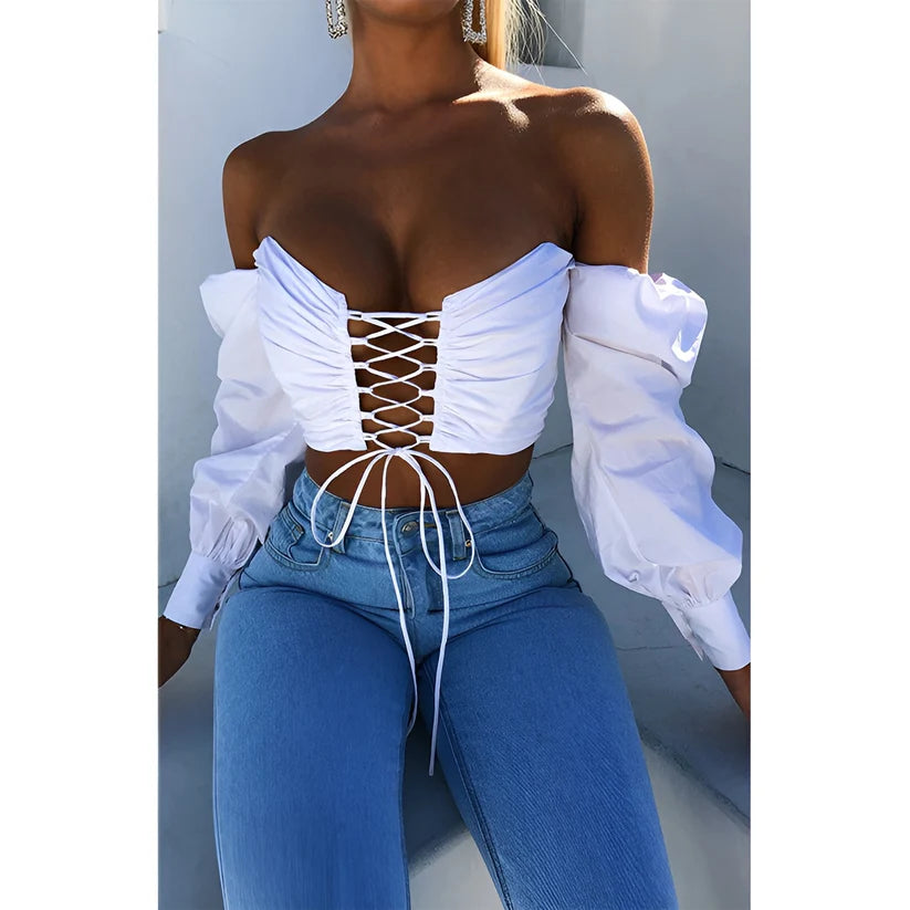 Model wearing Emma Top – slim fit fashion top for women in cropped silhouette with minimalist style, by Vespera The Label.