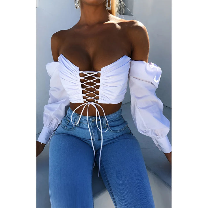 Model wearing Emma Top – slim fit fashion top for women in cropped silhouette with minimalist style, by Vespera The Label.