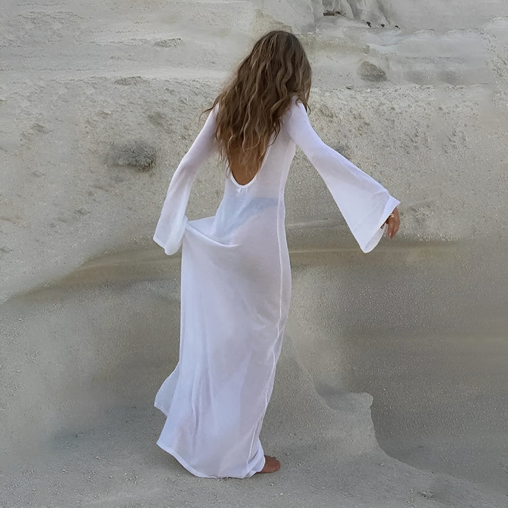 Model wearing Jenner Maxi Dress – breezy A-line summer maxi with relaxed silhouette by Vespera The Label.