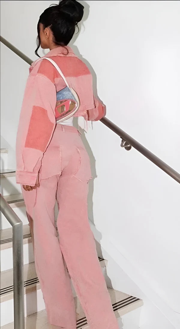 Model wearing Vien Pants – above-the-knee straight-leg mini trousers in solid polyester, by Vespera The Label