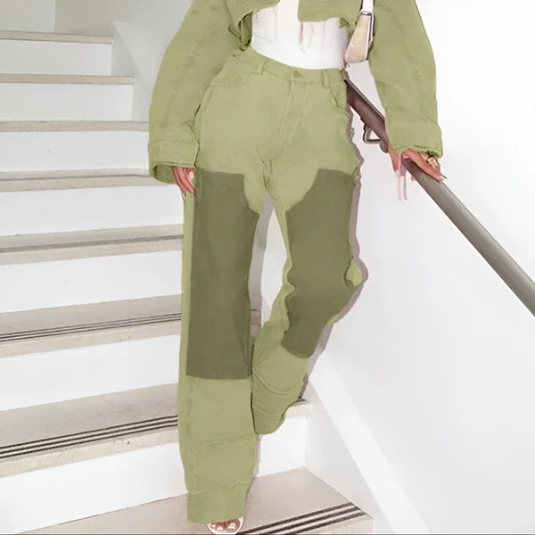 Model wearing Vien Pants – above-the-knee straight-leg mini trousers in solid polyester, by Vespera The Label