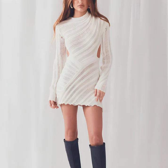 Model wearing Gigi Mini Dress – casual pencil mini with stretch for autumn by Vespera  The Label.