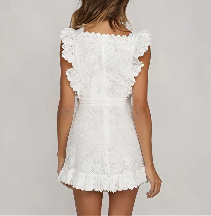 Model wearing Mckilah Mini Dress – slim fit autumn mini dress in warm cotton blend by Vespera  The Label.