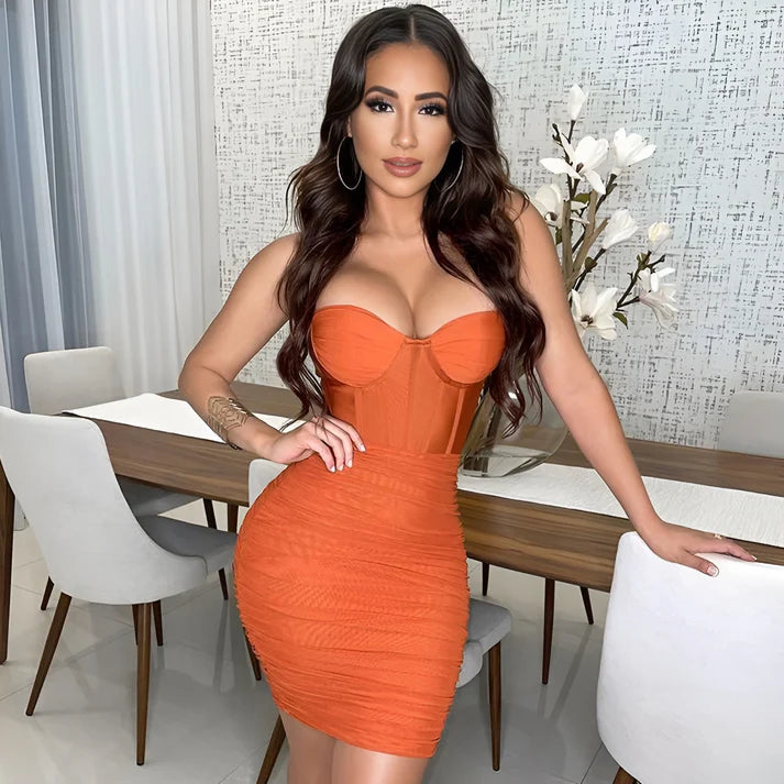 Model wearing Mila Mini Dress – fitted cotton blend mini dress for summer with a classic sheath silhouette by Vespera The Label.