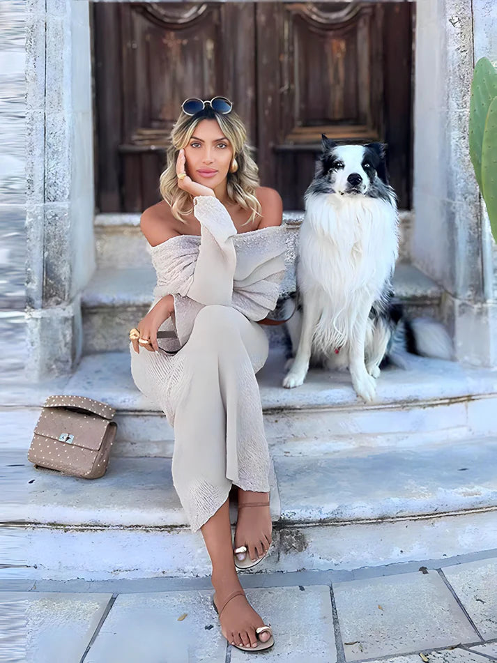 Model wearing Precilla Maxi Dress – relaxed fit minimalist maxi dress with high-stretch by Vespera The Label.
