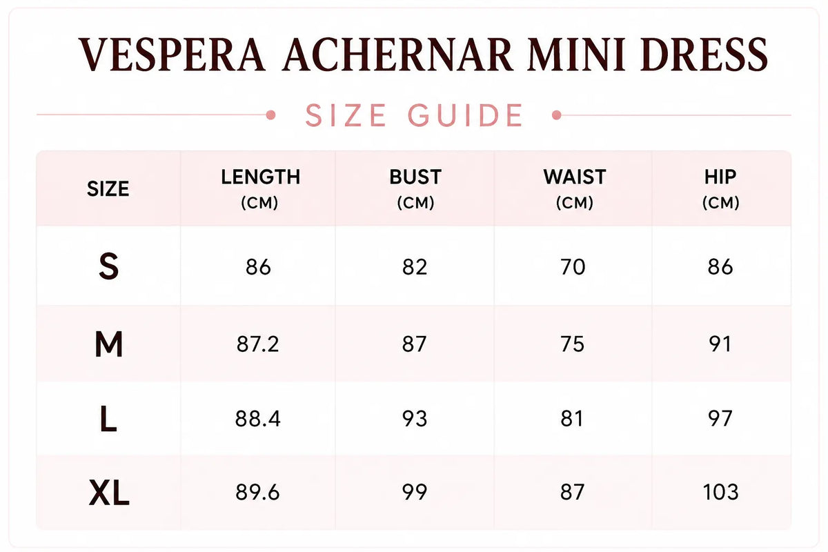 Vespera Achernar Mini Dress Size Guide