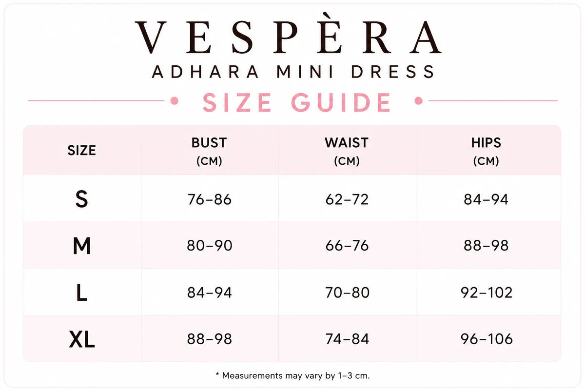 Vespera Adhara Mini Dress Size Guide