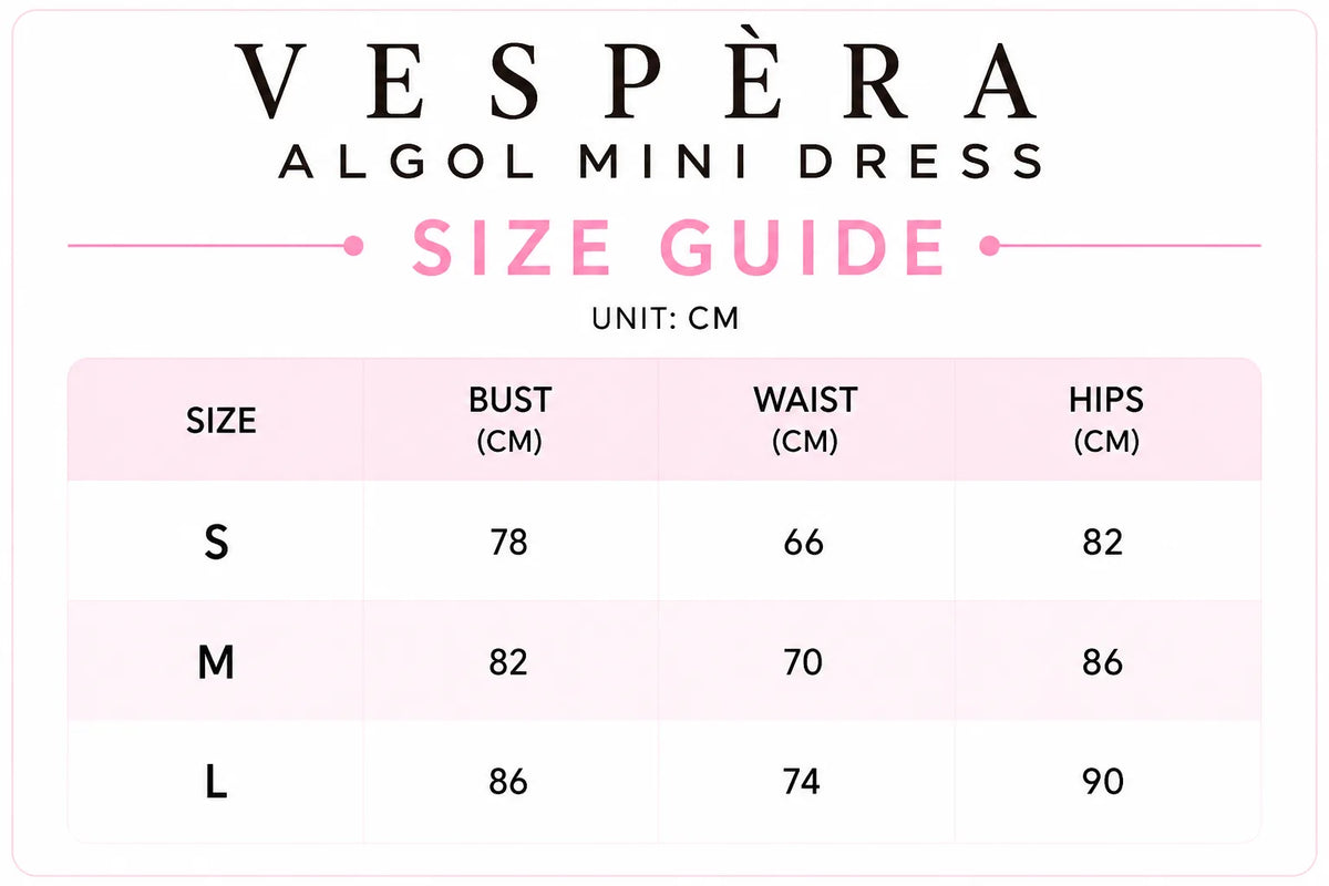 Vespera Algol Mini Dress Size Guide
