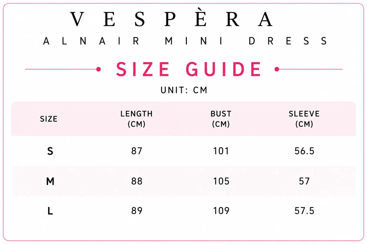 Vespera Alnair Mini Dress Size Guide