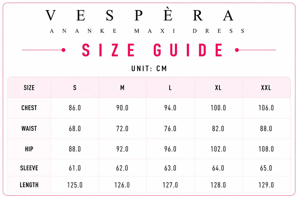 Vespera Ananke Maxi Dress Size Guide