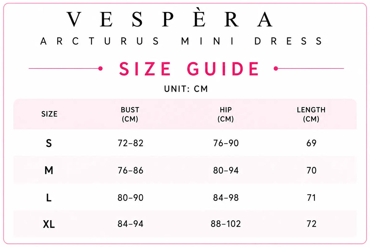 Vespera Arcturus Mini Dress Size Guide