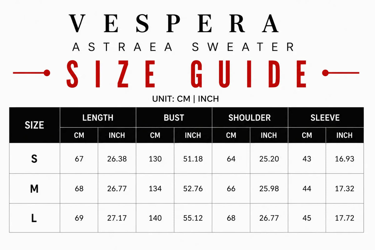 Vespera Astraea Sweater Size Guide