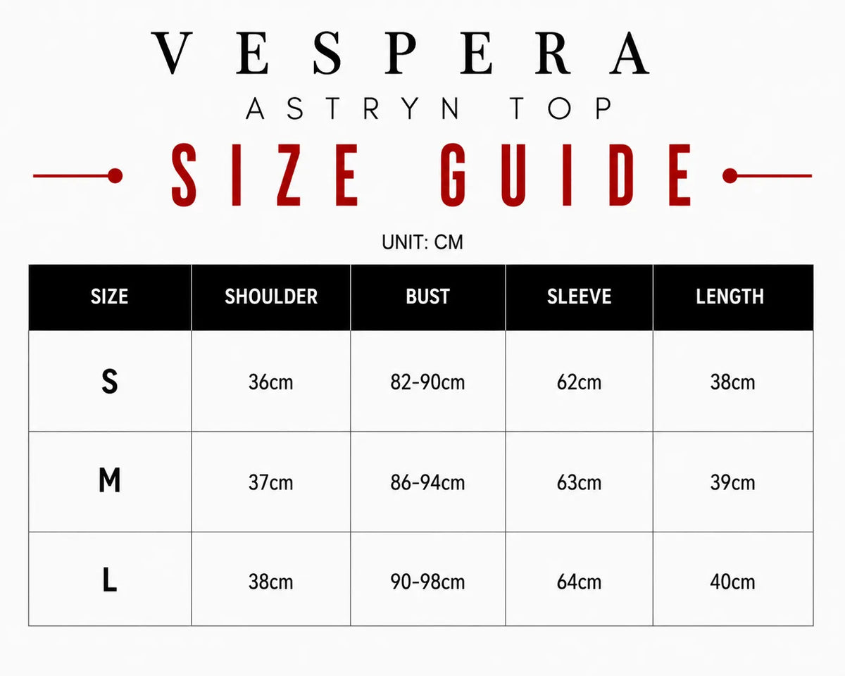 Vespera Astryn Top Size Guide