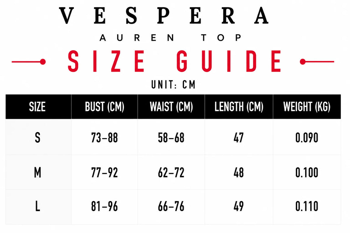Vespera Auren Top Size Guide