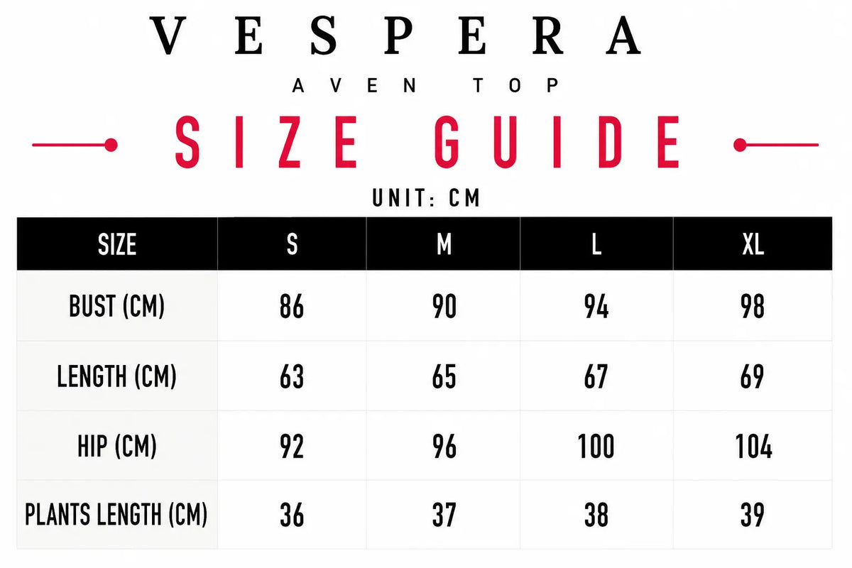 Vespera Aven Top Size Guide
