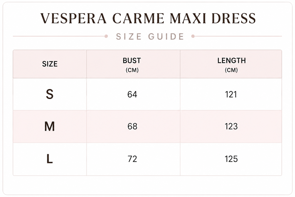 Vespera Carme Maxi Dress Size Guide