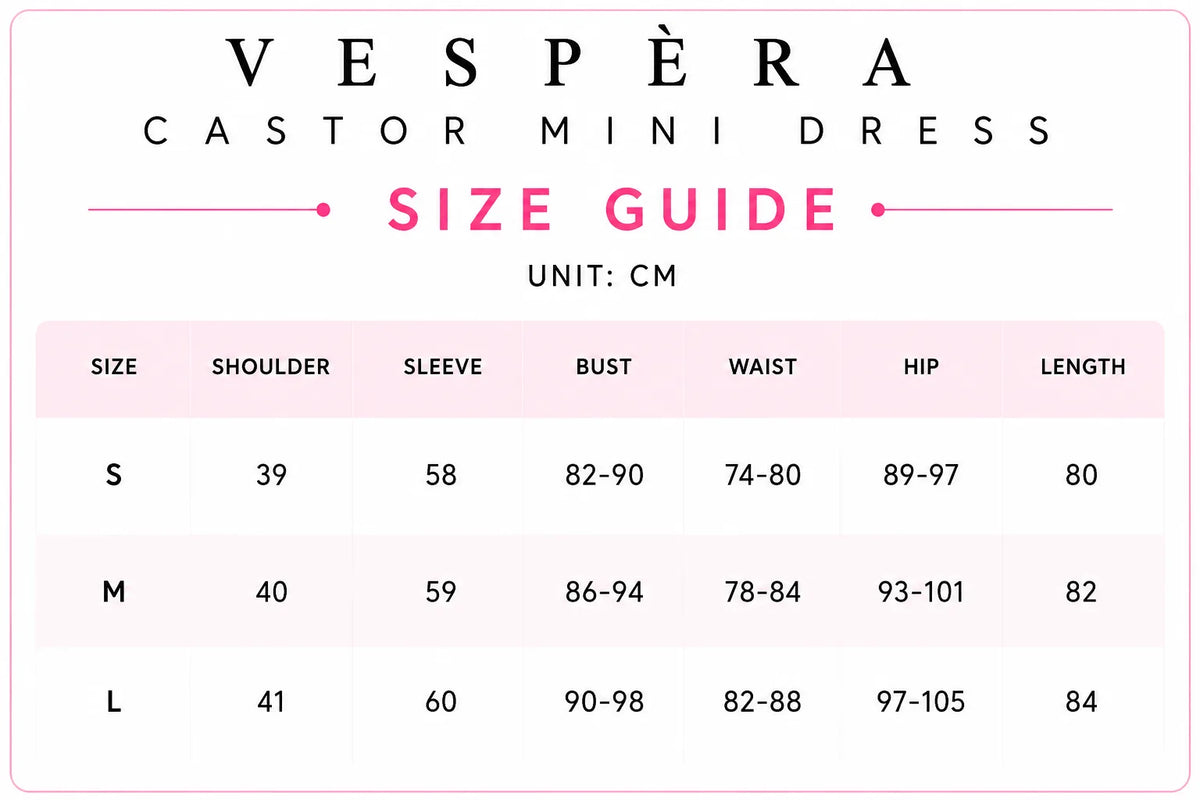 Vespera Castor Mini Dress Size Guide