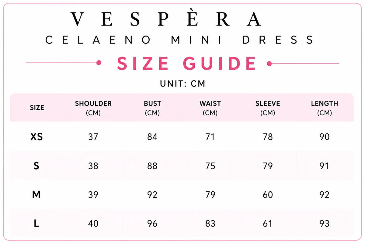 Vespera Celaeno Mini Dress Size Guide