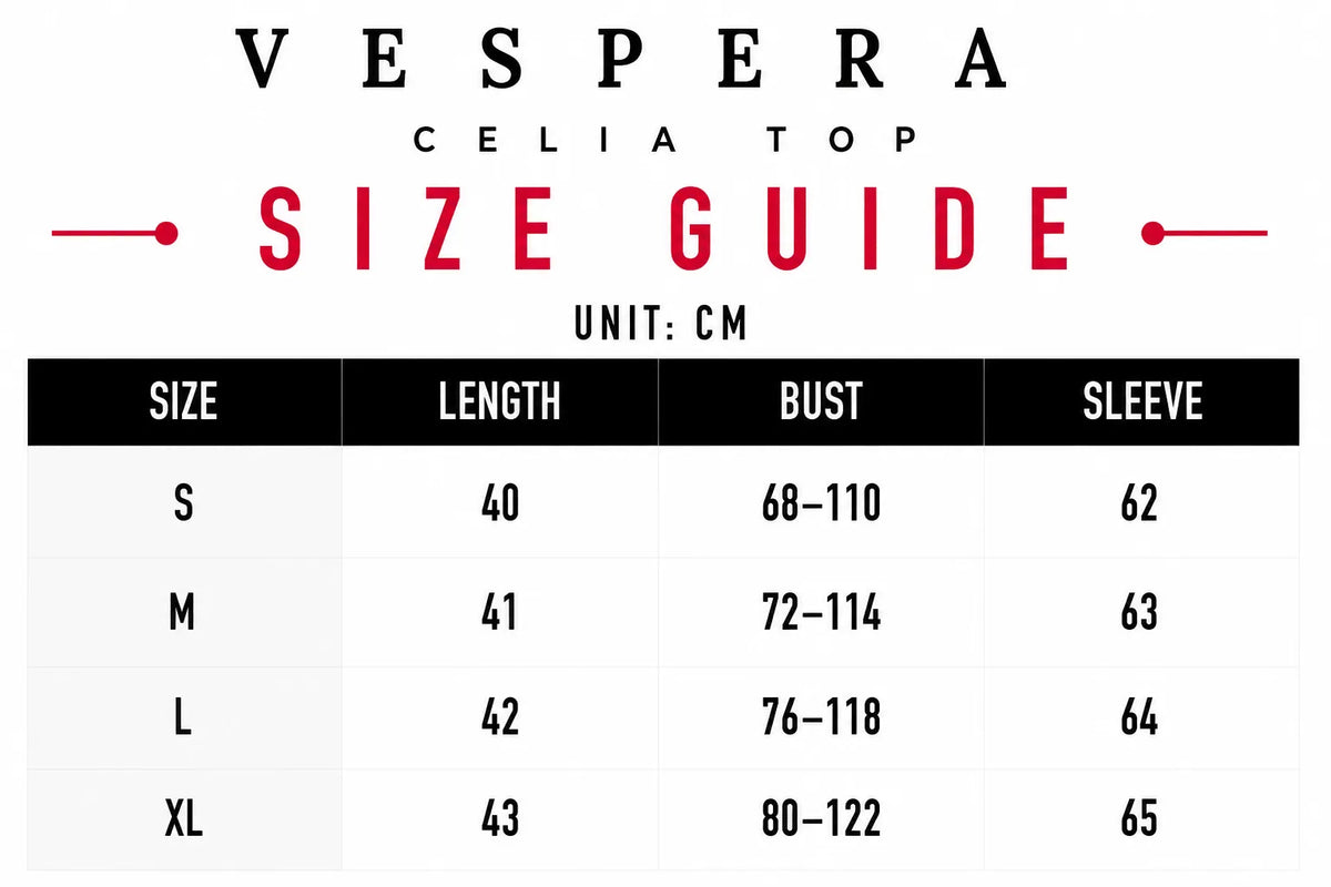 Vespera Celia Top Size Guide