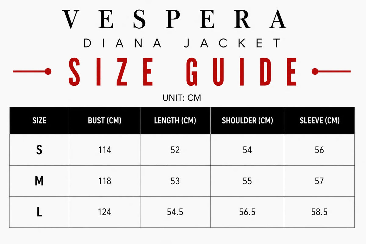 Vespera Diana Jacket Size Guide
