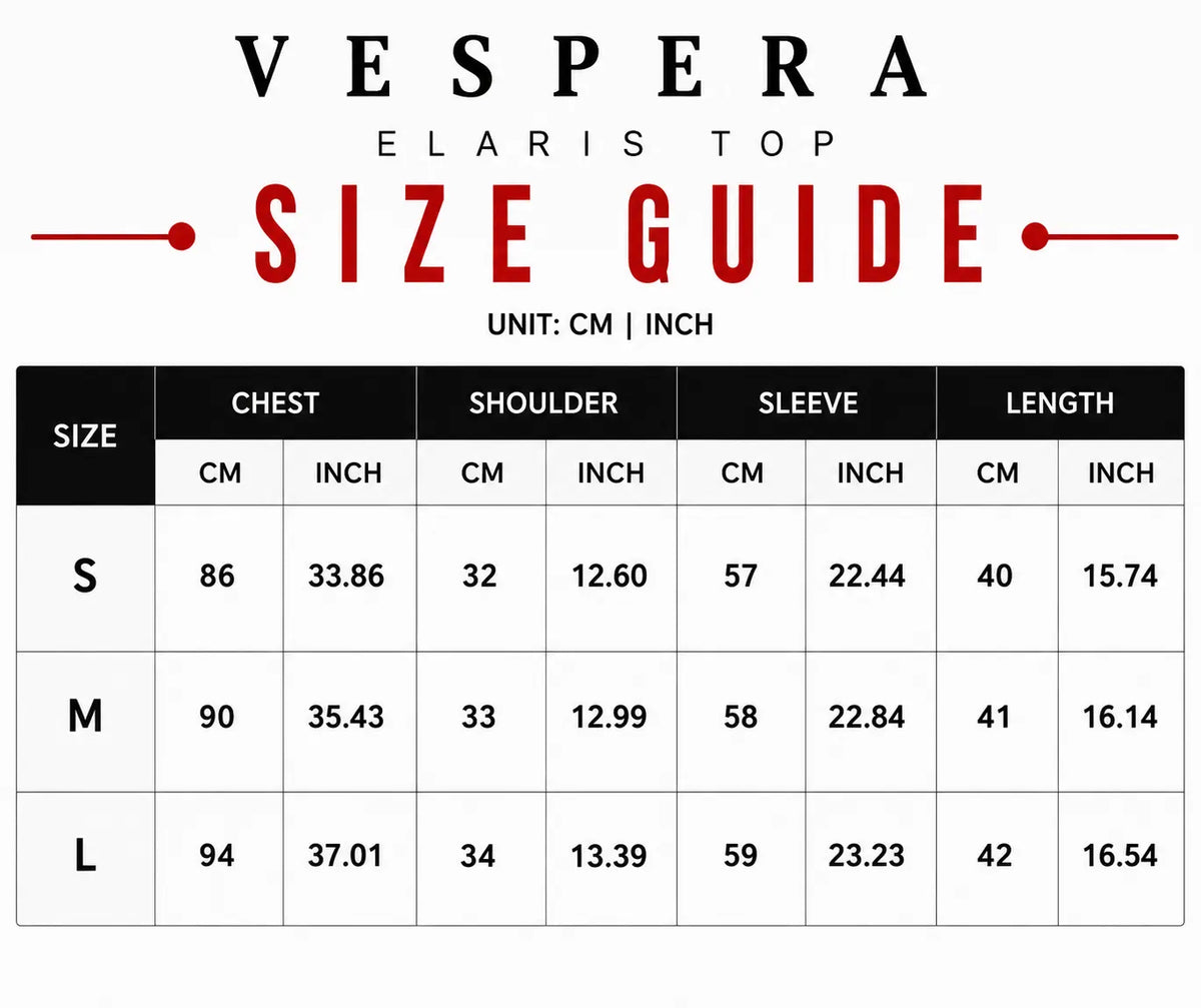Vespera Elaris Top Size Guide
