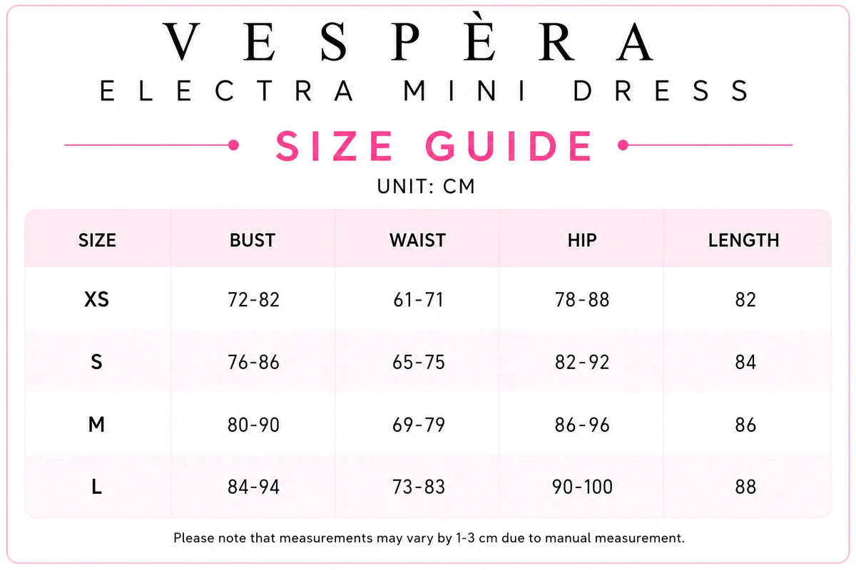 Vespera Electra Mini Dress Size Guide