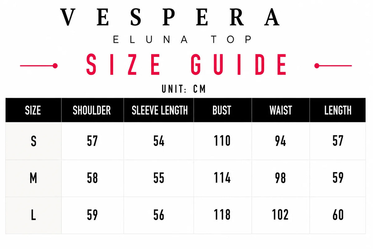 Vespera Eluna Top Size Guide