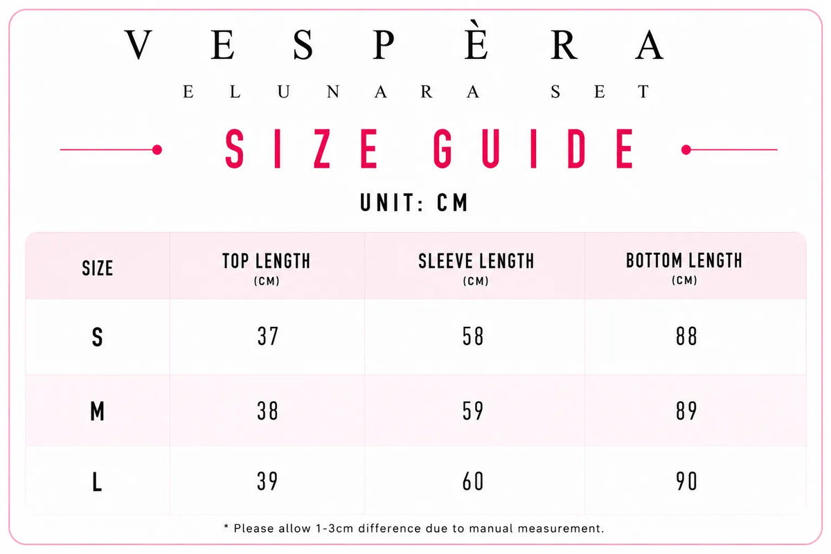 Vespera Elunara Set Size Guide