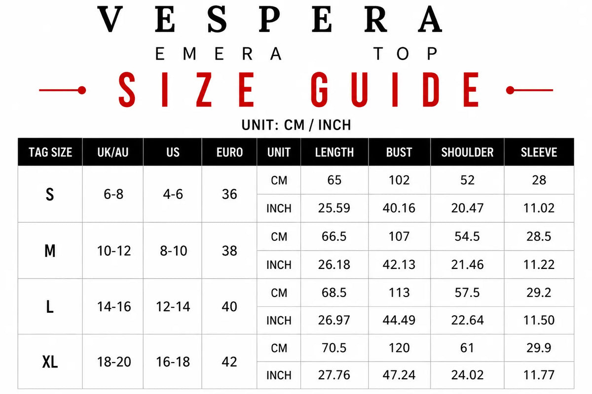 Vespera Emera Top Size Guide