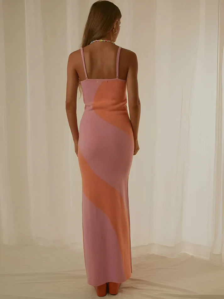 Model wearing Vespera Epimetheus Maxi Dress – slim fit printed office-ready summer maxi by Vespera The Label.