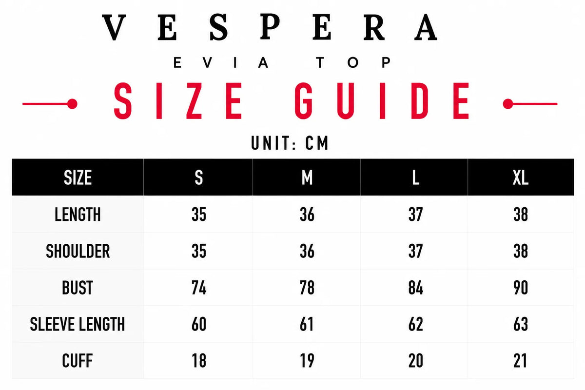 Vespera Evia Top Size Guide