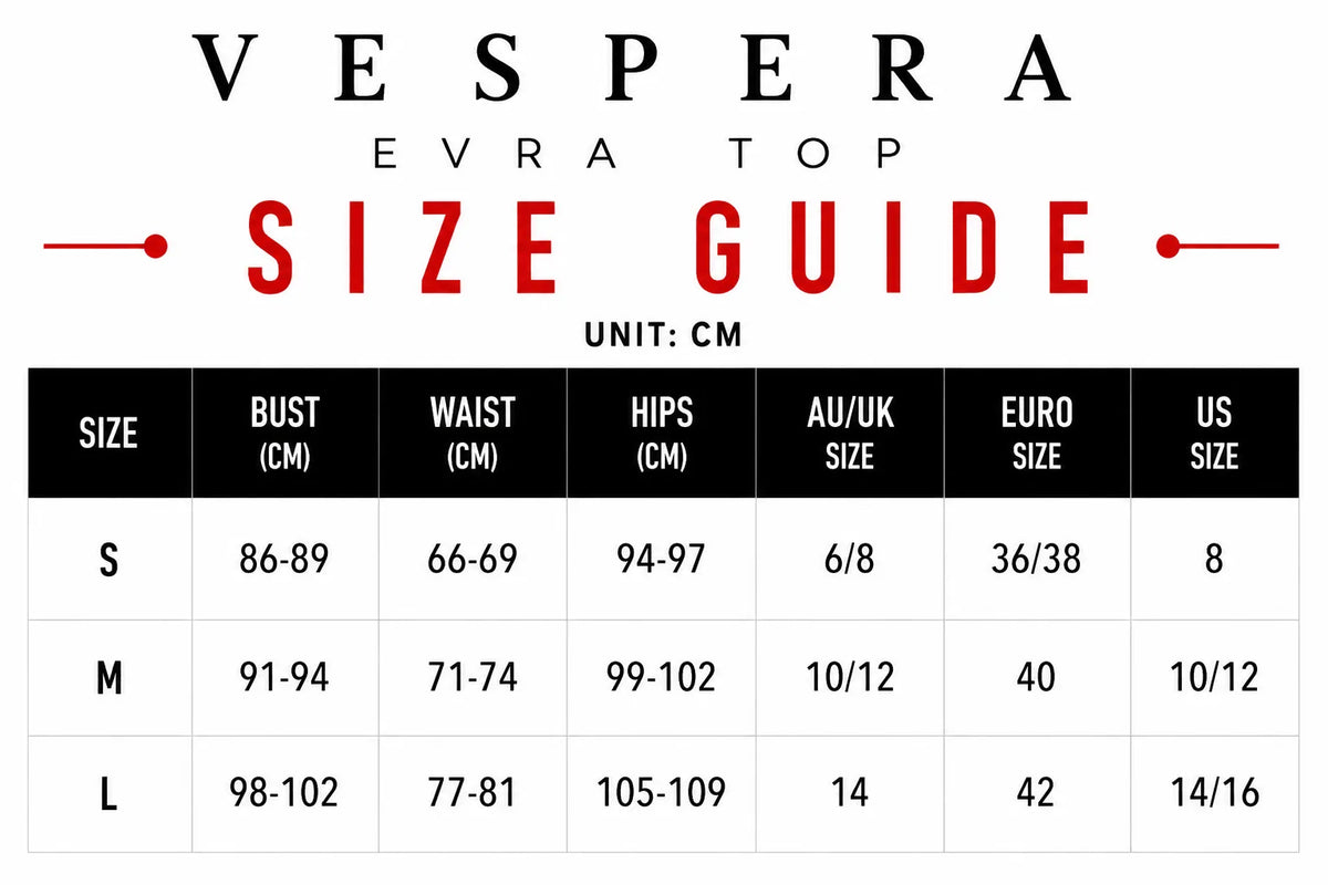 Vespera Evra Top Size Guide